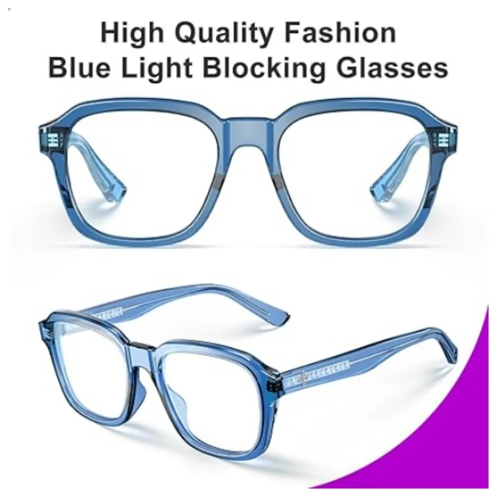 Oversized Square Blue Light Blocking Glasses Computer Blue Frame Eyewear - Picture 2 of 9